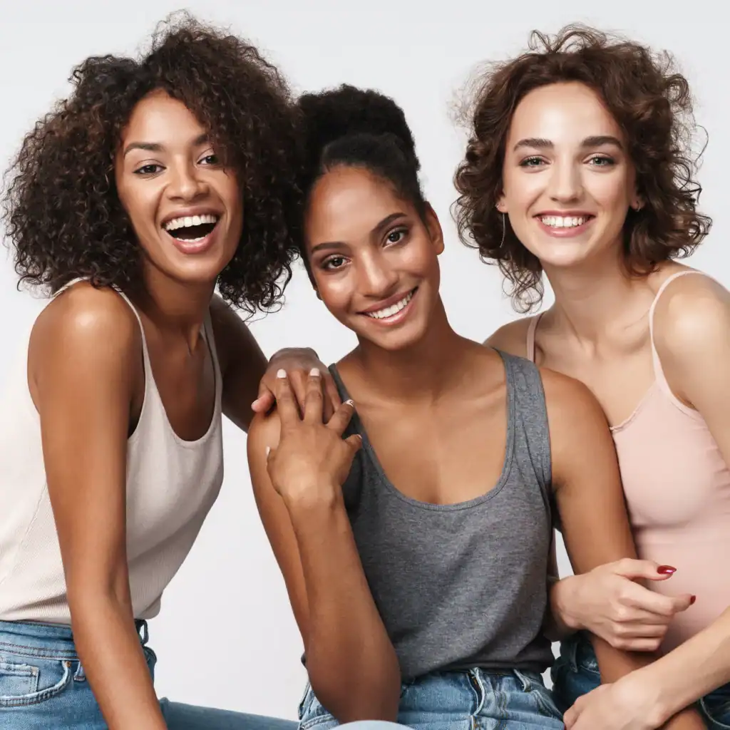 Three beautiful women with different skin tones