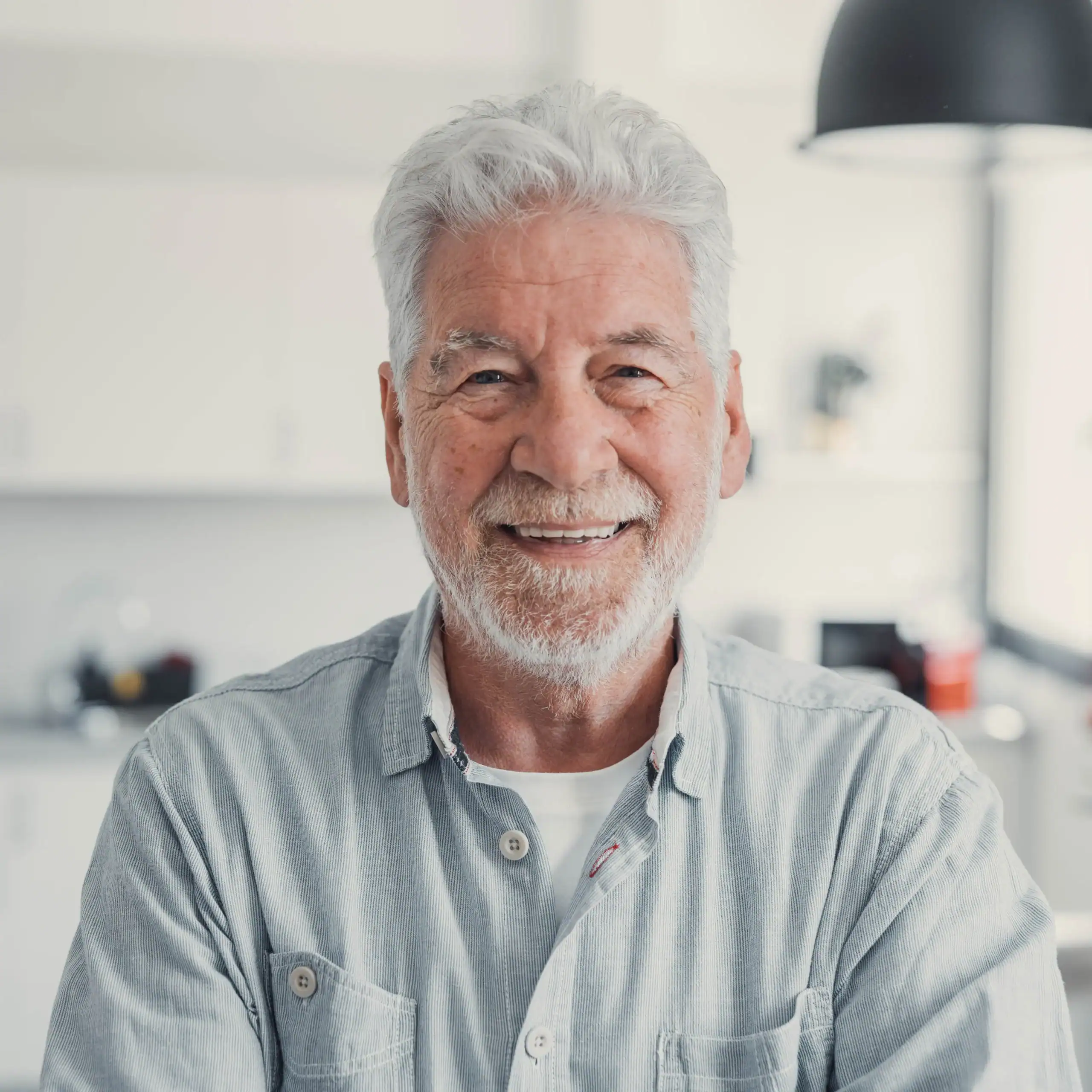 Older white man with pale skin