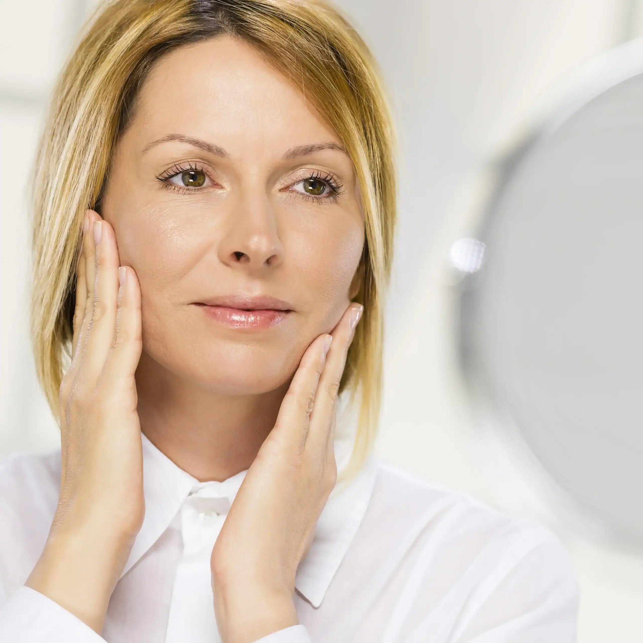 Blonde haired woman with smooth skin