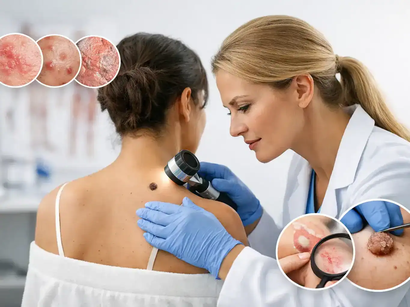Medical dermatologist treating a patient for common medical dermatology conditions