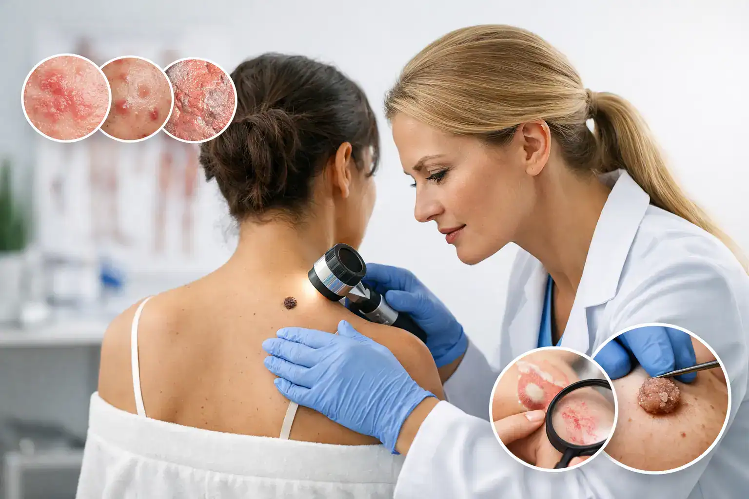 Medical dermatologist treating a patient for common medical dermatology conditions